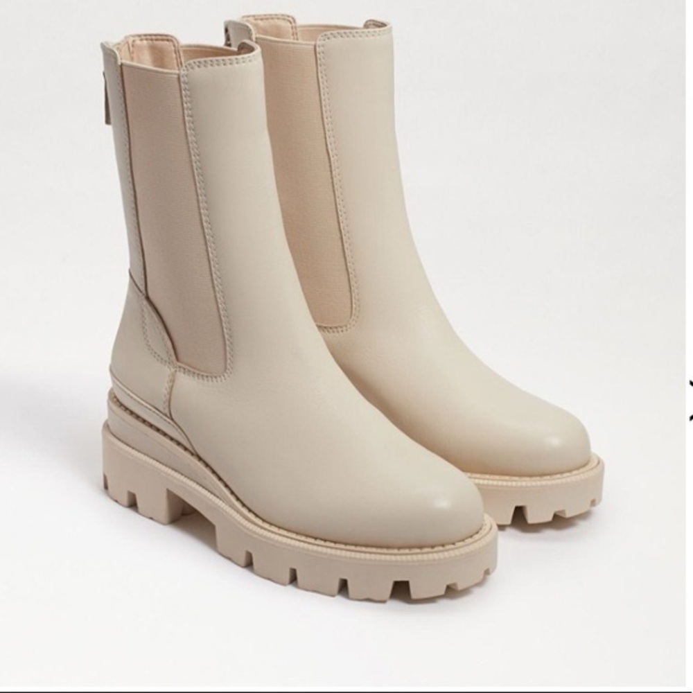Sam Edelman Genia back zip chelsea lug boot in Ivory leather